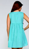 Aqua Embroidered Babydoll Dress with Tassel Detail