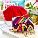 Handmade Silk Velvet Pink & Red Dolly Bag & π Brooke Bag, Handmade in Turkey