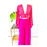 Hot Pink High Waisted Wide Leg Pants with Side Zip