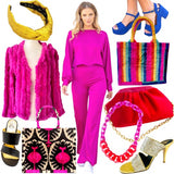 Handmade Silk Velvet Pink & Red Dolly Bag & π Brooke Bag, Handmade in Turkey