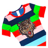 Rainbow Stripe Sequin Tiger Dress