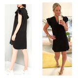 Black Flutter Sleeve High Low Hem Shift Dress with Pockets