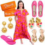 Pink Leather Foldable Sandring Flats with Double Cushion Insole & Travel Purse, made in London