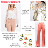 Mandarin Satin High Waisted Flare Leg Side Zip Pants with Banded Waist