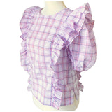 Lavender White & Pink Ruffle Trim Cotton Kimmy Top