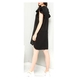 Black Flutter Sleeve High Low Hem Shift Dress with Pockets