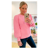 Bubblegum Pink OR Black Contrasting Ribbed Knit Puff Sleeve Sweater