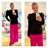 Hot Pink High Waisted Wide Leg Pants with Side Zip