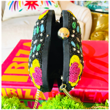 Hand Beaded Multicolor Heart Bag with Chain