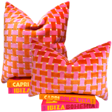 Handcrafted Velvet Pillows in Pink or Green Basketweave