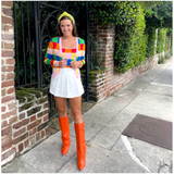 Orange Leather 3” Hidden Wedge Heel Piper Boots with Gold Buckle Detail