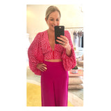 Hot Pink High Waisted Wide Leg Pants with Side Zip