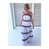 Red White & Navy Blue Stripe Tiered Maxi Dress with Tassels & RicRac Trim