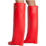 Red Leather 3” Hidden Wedge Heel Piper Boots with Buckle Detail