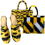 Hand Woven Silk Ikat Golden Tiger & Black & Gold Geo Totes