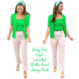 Baby Pink High Waisted Button Front Jeany Pants