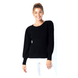 Bubblegum Pink OR Black Contrasting Ribbed Knit Puff Sleeve Sweater
