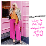 Hot Pink High Waisted Wide Leg Pants with Side Zip