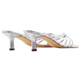Metallic Silver Leather Crisscross Mercedes Heels, Made in Spain