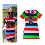 Rainbow Stripe Sequin Tiger Dress
