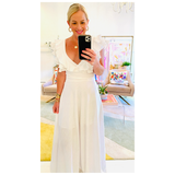 White Linen Triple Cascading Ruffle Maxi Dress