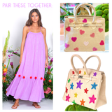 Handmade Beaded Hearts Canvas Bag