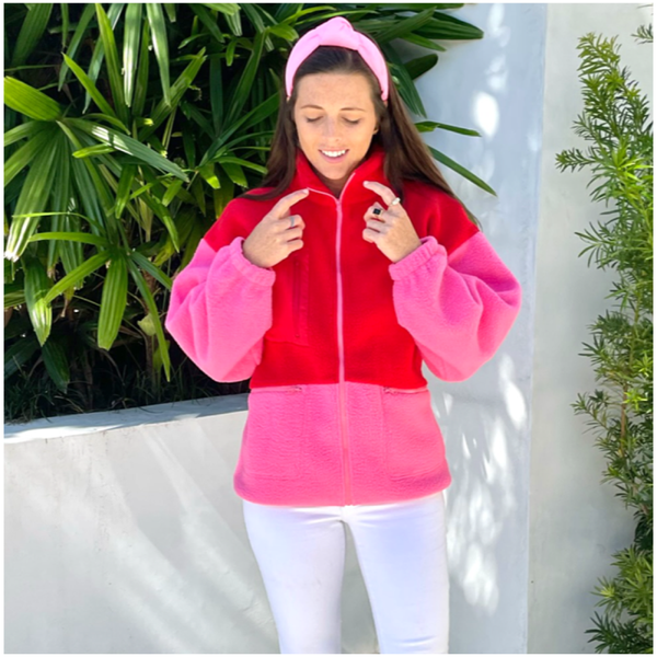 Pink & Red Fleece Cherry Jacket