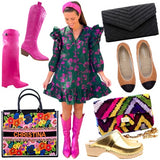 Handmade Silk Velvet Pink & Red Dolly Bag & π Brooke Bag, Handmade in Turkey