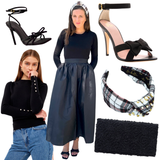 Black Napa Leather Greta Heels with Grosgrain Ribbon  Bow & ankle Strap, Handmade in Italy