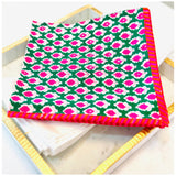Beatrice Quilted Placemats & Dinner Napkins, and Stocking with Tassels/Poms + Scalloped Tree Skirt
