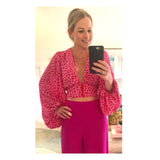 Hot Pink High Waisted Wide Leg Pants with Side Zip
