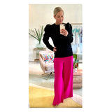 Hot Pink High Waisted Wide Leg Pants with Side Zip