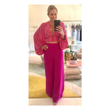 Hot Pink High Waisted Wide Leg Pants with Side Zip