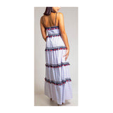 Red White & Navy Blue Stripe Tiered Maxi Dress with Tassels & RicRac Trim