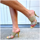 Gold Glitter Lexi Heels with Comfort Fit Band, Handmade in Italy