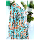 Aqua & Orange Block Print Dahlia Caftan Dress