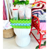 Set of TWO White, Green, Pink or Blue Enameled Tin Scalloped Trays (15” & 9”)