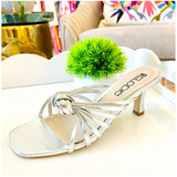 Metallic Silver Leather Crisscross Mercedes Heels, Made in Spain