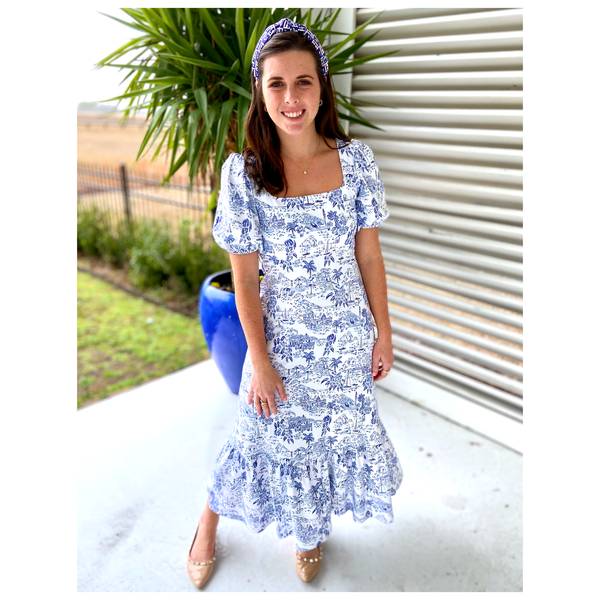 Lucy Blue Chinoiserie 4 Way Stretch Wrinkle Resistant Dress