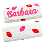 Hand Beaded Monogrammed Lips Bag with Optional Shoulder Chain