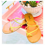 Neon Pink or Neon Yellow PU Leather Crisscross Sandals