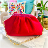 Handmade Silk Velvet Pink & Red Dolly Bag & π Brooke Bag, Handmade in Turkey