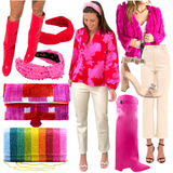 Pink & Red Satin Jovie Blouse with Optional Top Button Closure