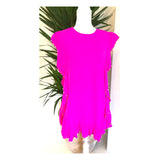 Barbie Pink Cascading Ruffle Textured Shift Dress with Round GUNMETAL Appliqué Trim & Keyhole Back