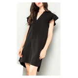 Black Flutter Sleeve High Low Hem Shift Dress with Pockets