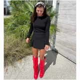 Red Leather 3” Hidden Wedge Heel Piper Boots with Buckle Detail