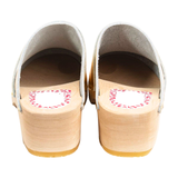 Gold Leather Malmo Clog with Gold Strap & Wooden Heel with Rubber Sole, Handmade in Sweden