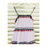 Red White & Navy Blue Stripe Tiered Maxi Dress with Tassels & RicRac Trim