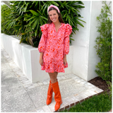 Orange Leather 3” Hidden Wedge Heel Piper Boots with Gold Buckle Detail