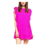 Barbie Pink Cascading Ruffle Textured Shift Dress with Round GUNMETAL Appliqué Trim & Keyhole Back